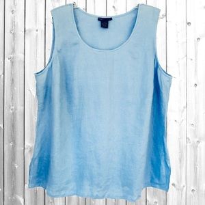2X Plus Size 100% Linen Light Blue Tank